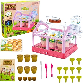 EXBEPE Kids Plant Growing Kit Greenhouse Growing Set Terrarium Kit Kids Science Educational DIY Plant Gardening Toy, Living Greenhouse with Solar Panel, Indoor Gardening Kit