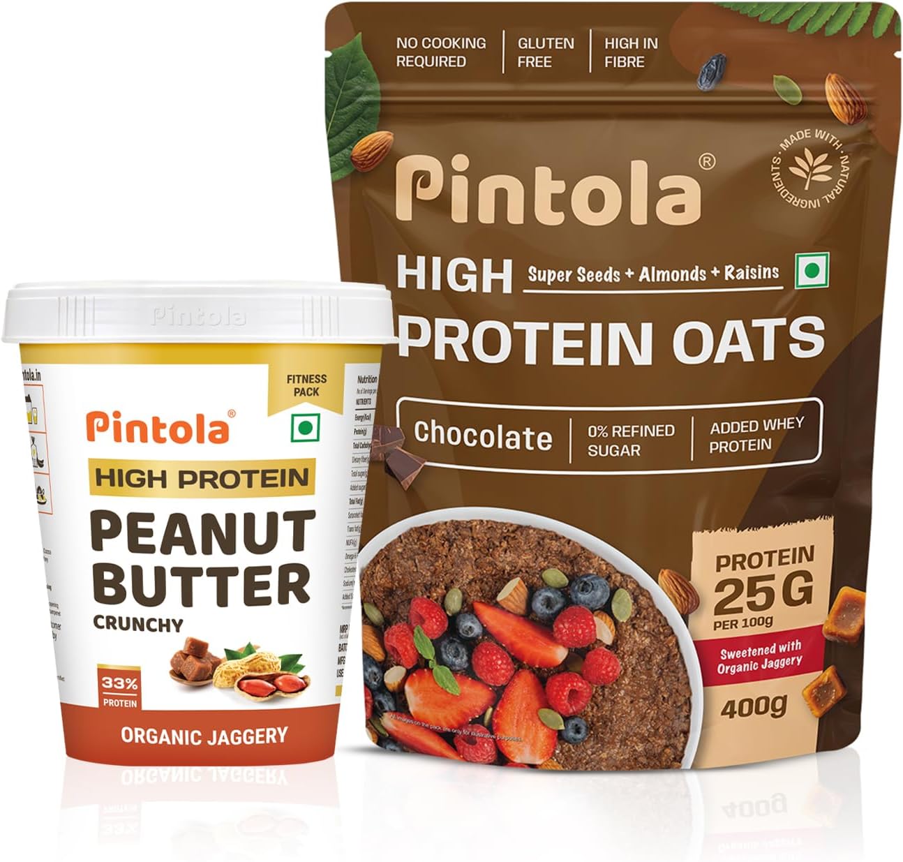 Fitness Combo: High Protein Organic Jaggery Crunchy Peanut Butter 510g, Whey Protein, Zero Added Salt & 22g High Protein Dark Chocolate Oats 400g, No Refined Sugar, Gluten-Free, High Fiber