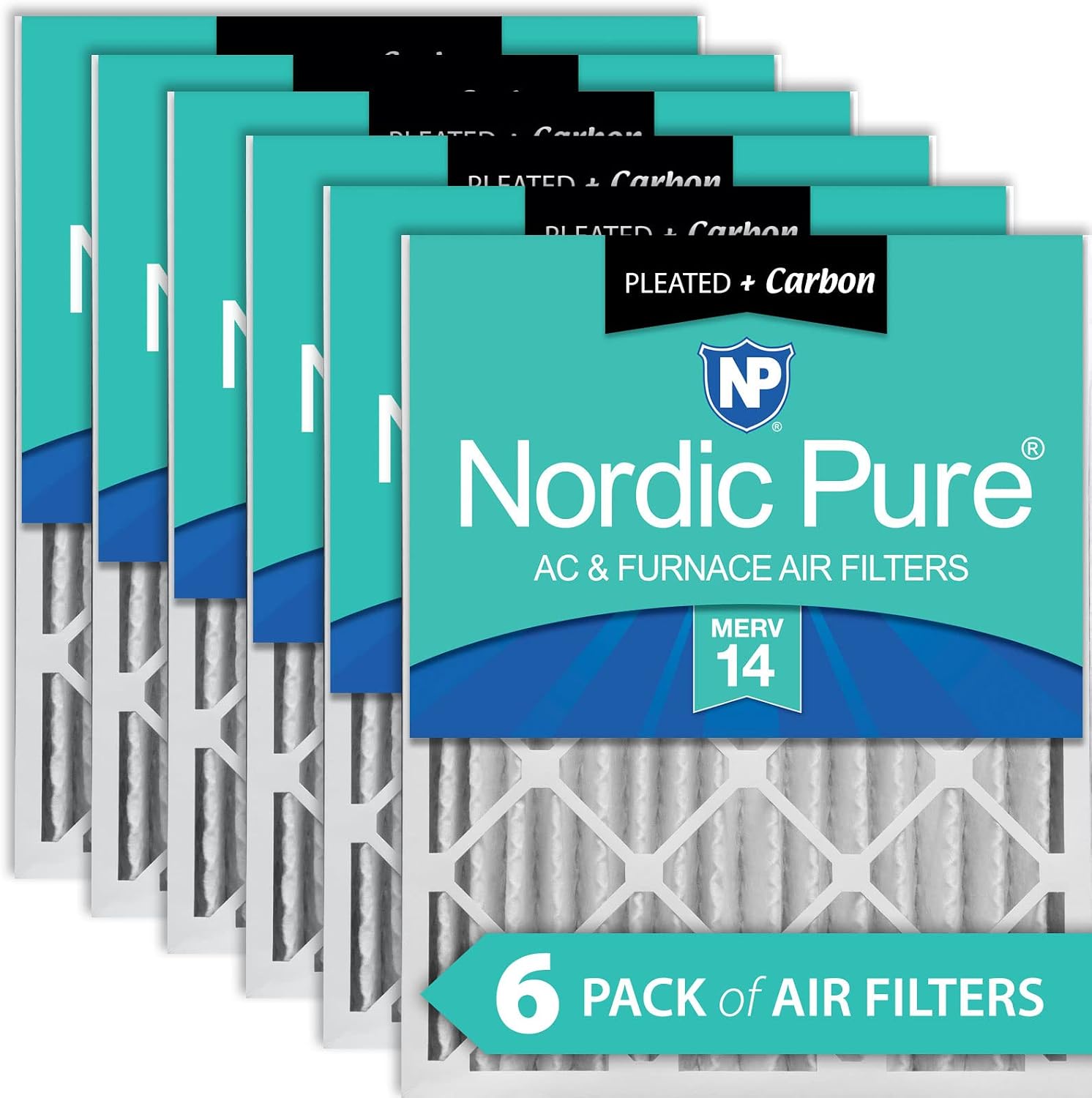Nordic Pure 20x24x4 MERV 14 Pleated Plus Carbon AC Furnace Air Filters 6 Pack