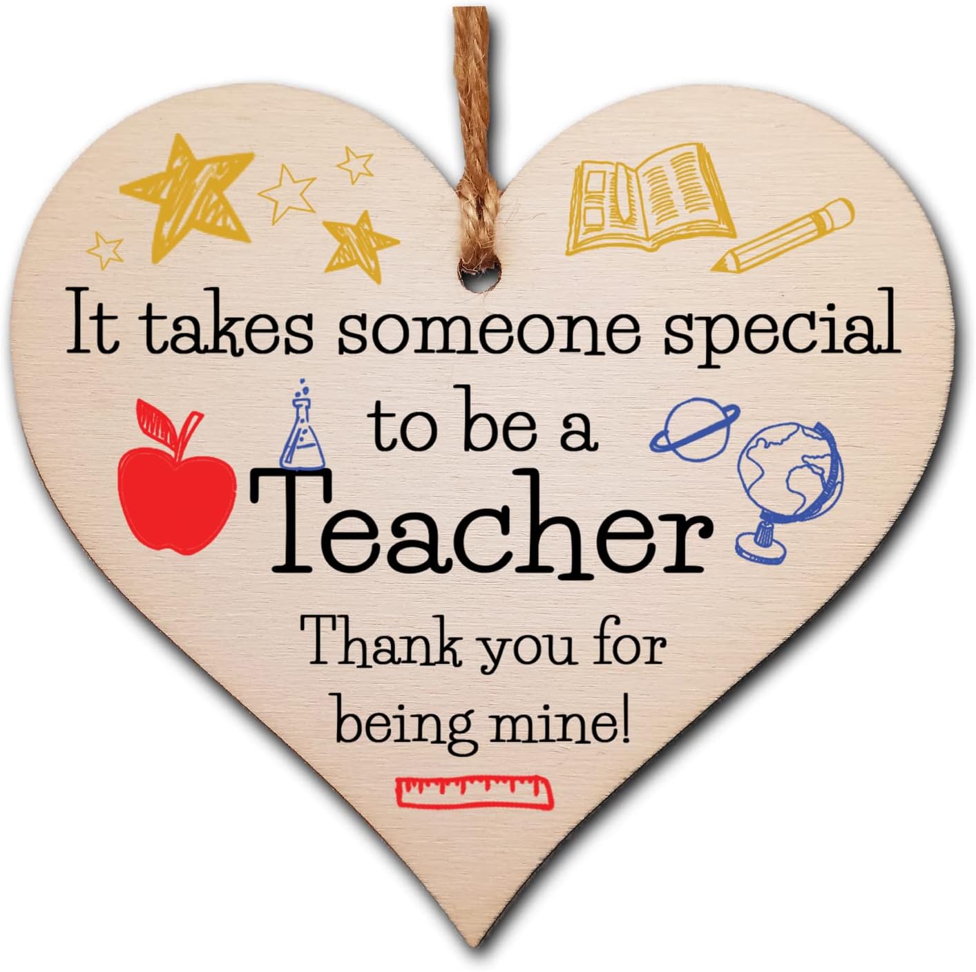 Handmade Wooden Hanging Heart Plaque Gift for Special Teacher Thank You ...