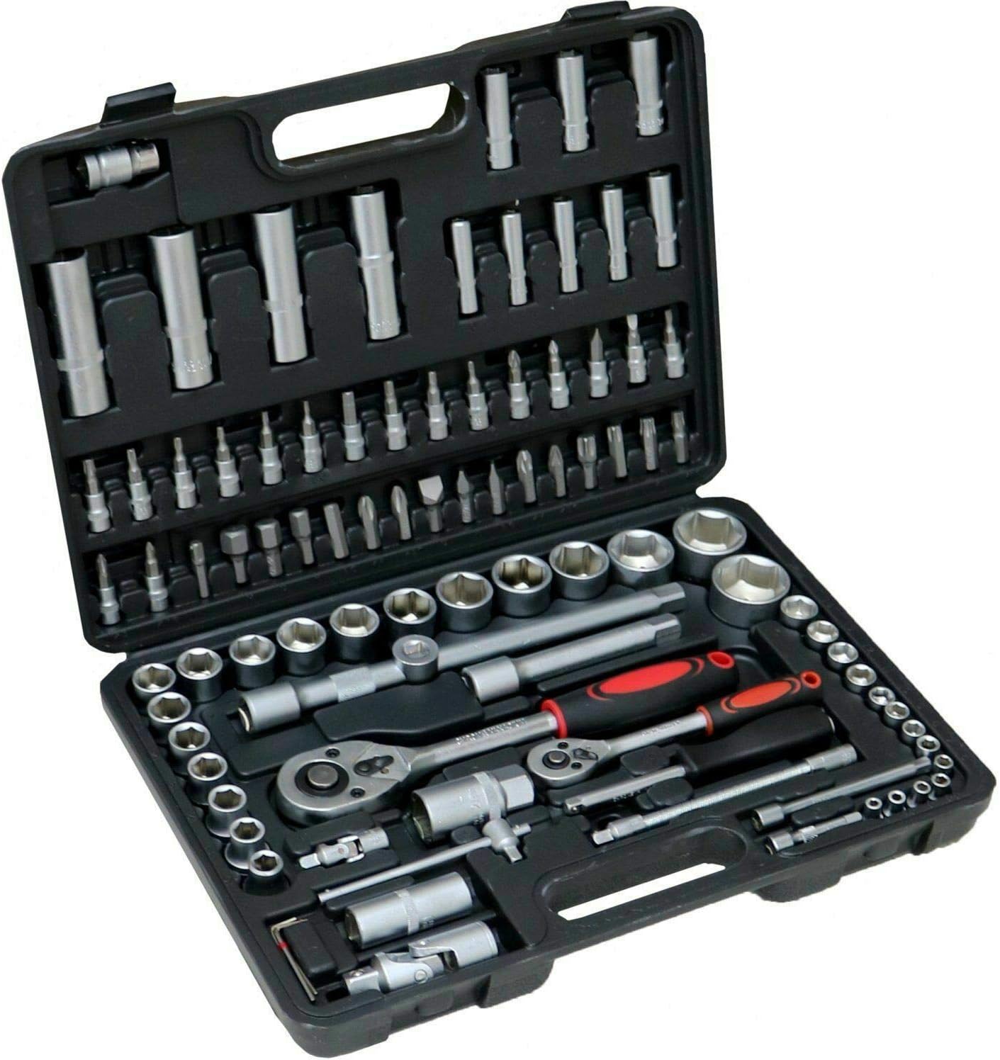 94pc 1/4" & 1/2 Drive Socket Ratchet Wrench Set External Screwdriver Torx Ratchet Quick Release Spanner 1/2" 1/4" Driver Bit Set with Case Garage Repair Tool