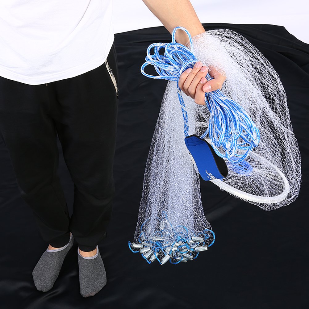 Qii lu Hand Throw Fishing Net, 2.4m Outdoor Nylon Monofilament Cast Hand Throw Fishing Mesh Net