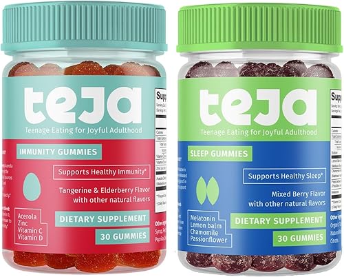 TEJA Paquete variado de vitaminas de gomitas para adolescentes y adultos, apoyo inmunológico diario, melatonina masticable, vitaminas C, D, zinc,