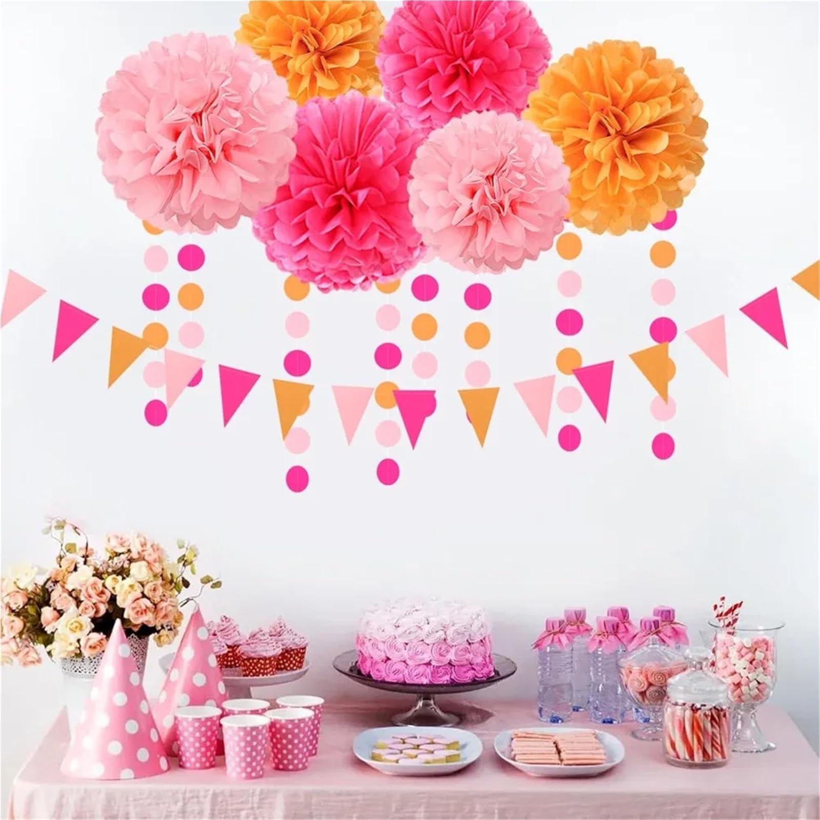 Pon Pon Di Carta Decorazioni for Feste Autunnali Da 23 Pezzi: Pon Pon In Tessuto, Stelle Filanti, Striscione Con Ghirlanda Di Nappe for Matrimonio