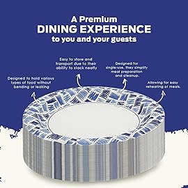 PAMI Heavy-Duty Large Disposable Microwave-Safe Paper Dishes, Oil Water Cut Resistant, Sturdy Uncoated (10 Inch Plate 200 Blue)