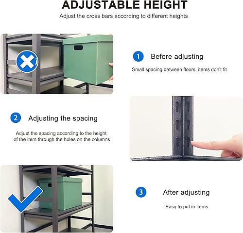 Vista 23 de Estantes de almacenamiento resistentes con carga de 1750 libras, estantes de garaje ajustables, estantería de metal de 5 niveles, estantes