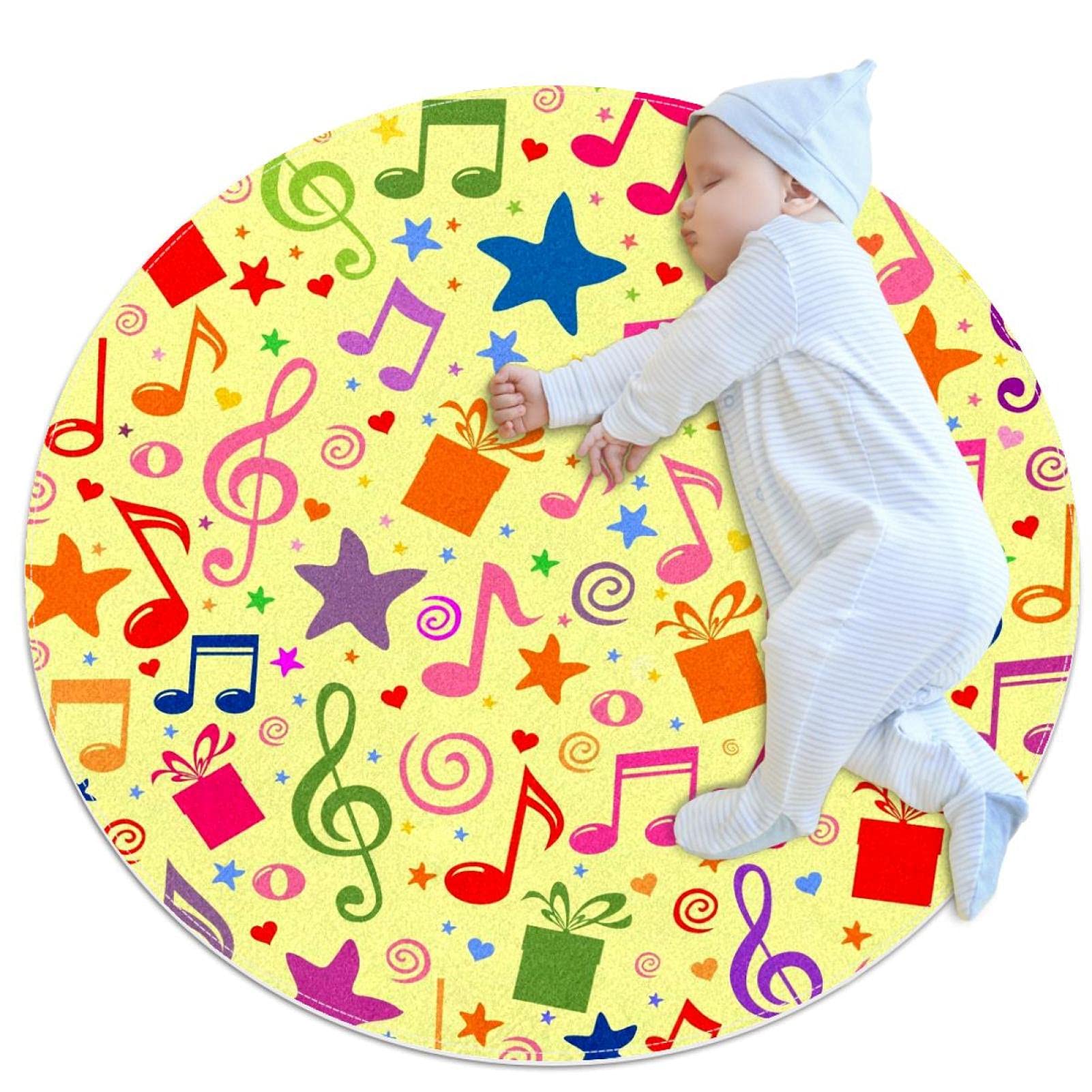 Tapis de salle de bain note de musique rond 1m antidérapant coloré pour chambre enfant