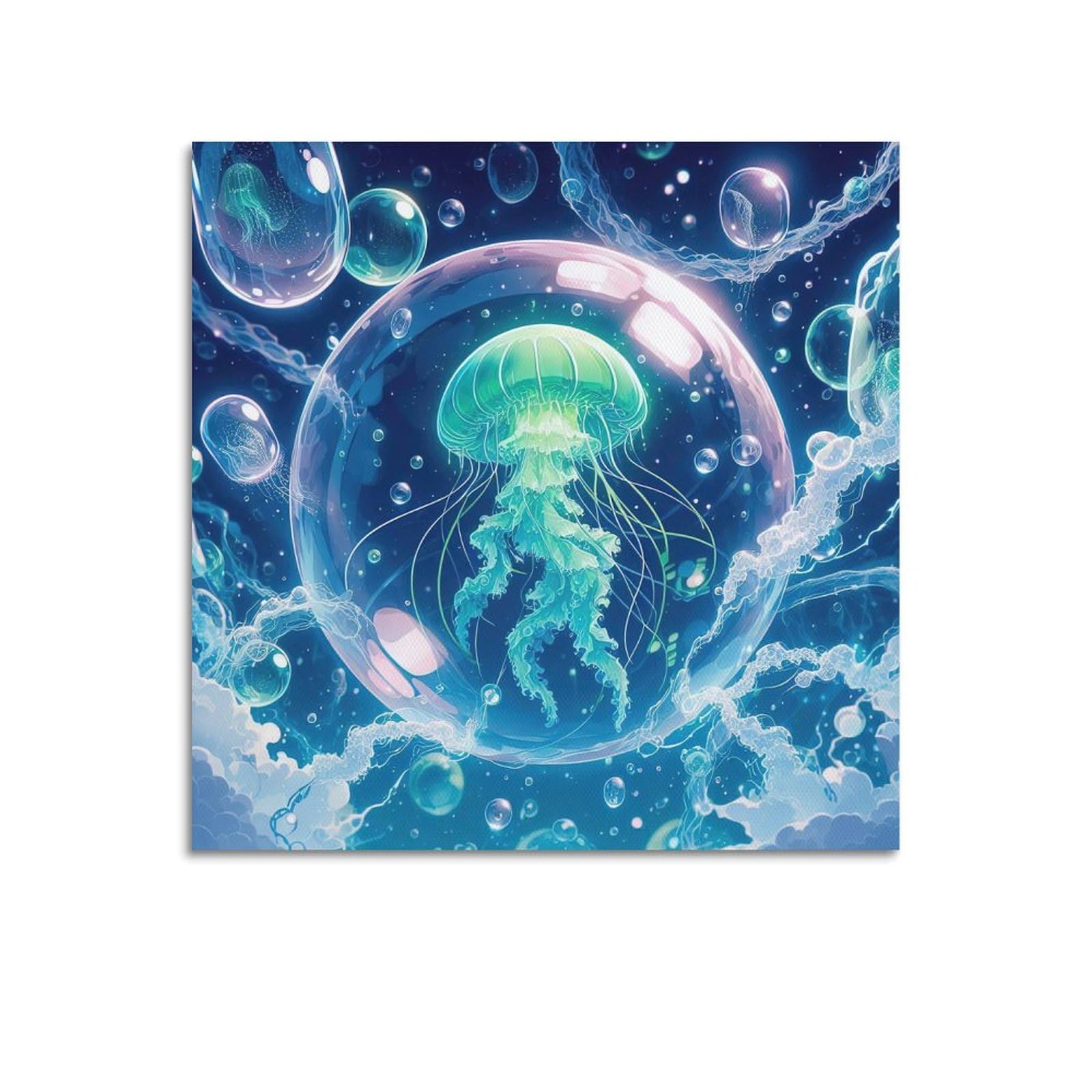 CPGLJD Marine Animal Poster Mystic Glow Jellyfish Poster Decorative Painting Canvas Wall Posters And Art Picture Print Modern Family Bedroom Decor Posters 28x28inch(70x70cm)