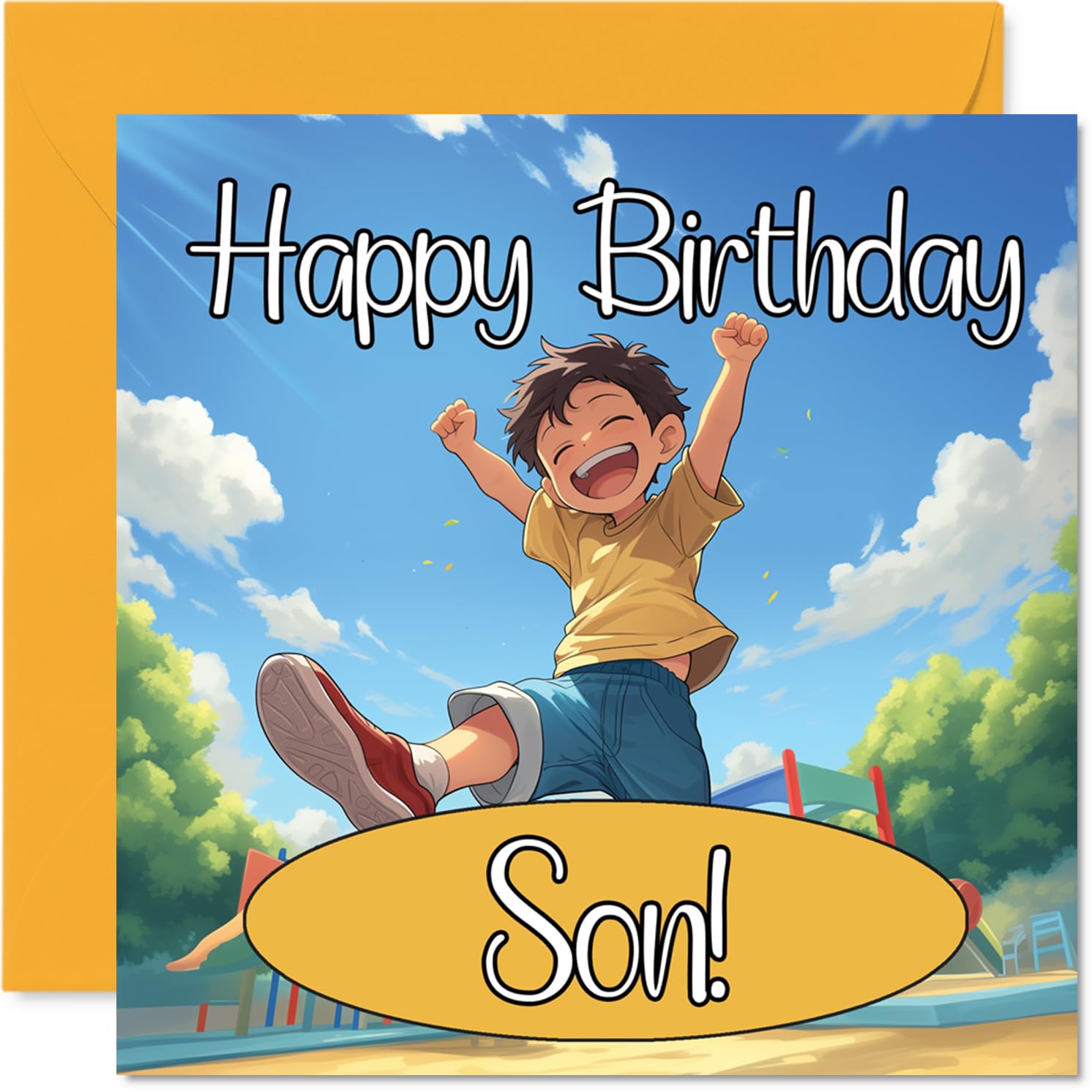 Son Birthday Card - Anime Party - Happy Birthday Card for Son from Dad Mum, 145mm Animated Character Bday Greeting Cards