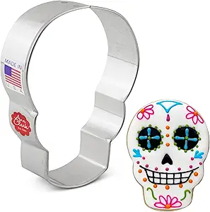 Skull Cookie Cutter Halloween Day of the Dead Día de Los Muertos Sugar Skull, 3.5" Made in USA by Ann Clark