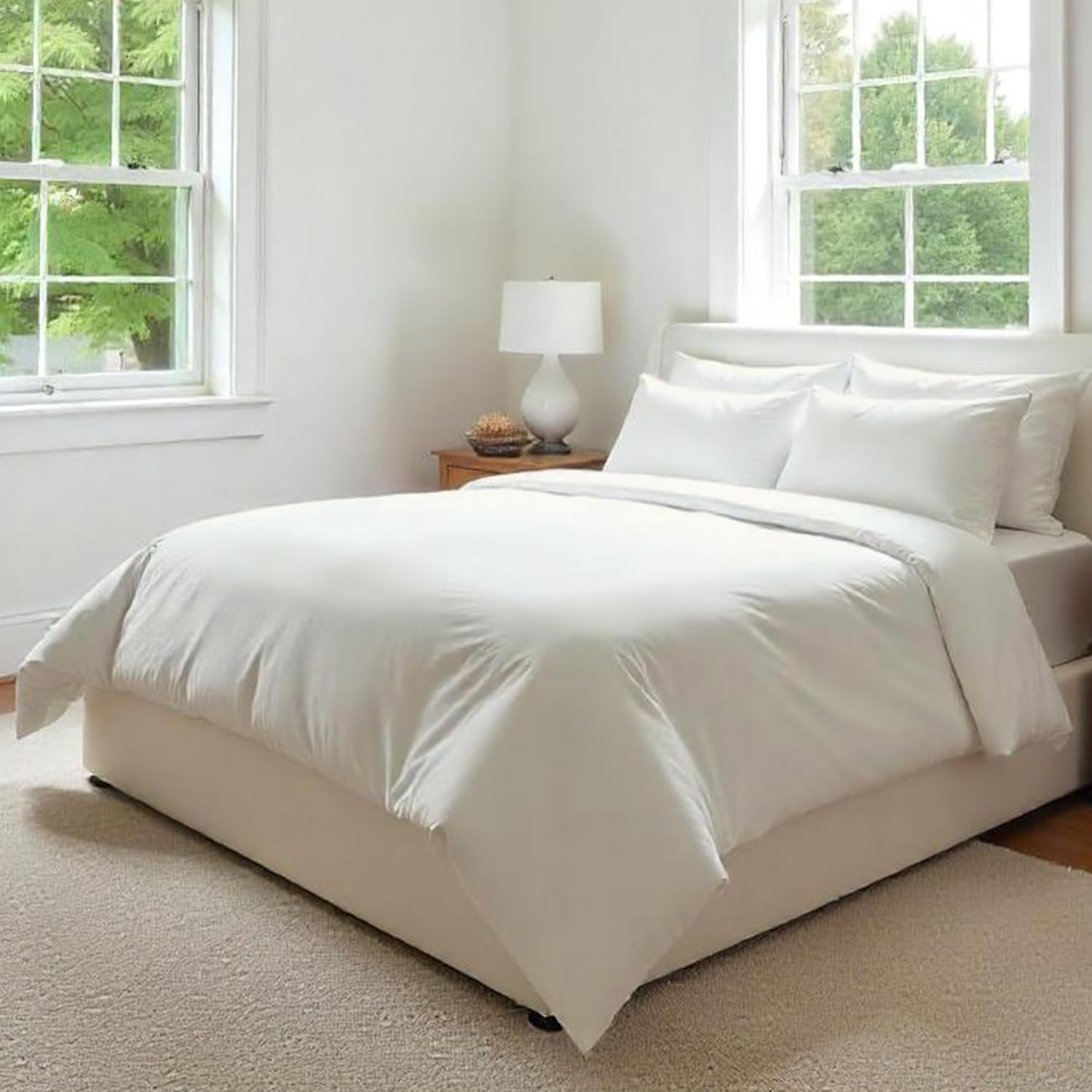 Fabdreams GOTS Certified 100% Organic Cotton Duvet Cover Queen Size - 400 TC Sateen - Soft - Silky - Zipper Closure - Edge Ties - 1 Duvet Cover (90"x92") + 2 Pillow Shams (20"x26") - Ivory, 3 Piece