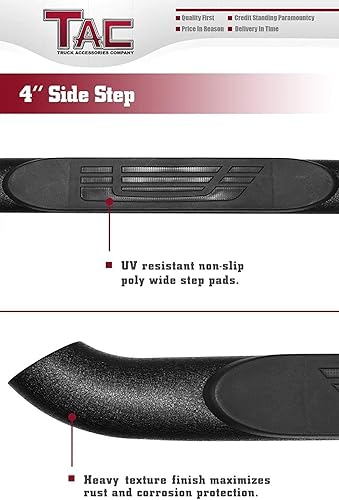 Miniatura 5 de TAC - Estribos laterales compatibles con Toyota Tacoma 2005-2023, camioneta de doble cabina de 4 pulgadas, textura ovalada de curvatura, barras