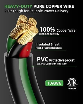 30-Amp 4-Prong Dryer EV Extension Cord, 50 Feet, NEMA 14-30P to 14-30R, 125V/250V Heavy Duty STW 10AWG/4, Use for Tesla Model 3/Y/X/S, Level 2 EV Charging & Dryer Power Extension, ETL Listed