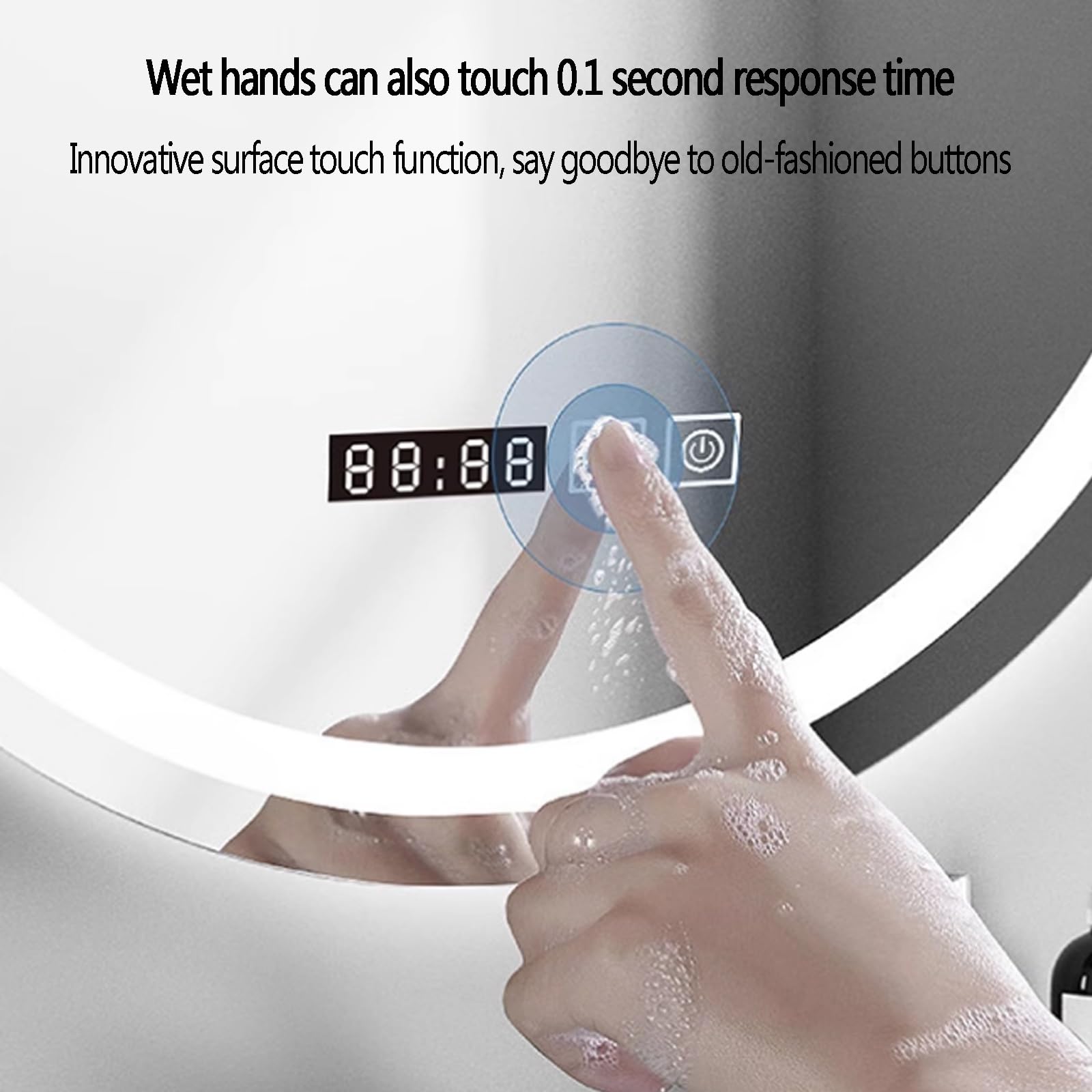 Specchio da parete intelligente a LED con retroilluminazione dimmerabile, funzione anti appannamento e design moderno per il bagno, perfetto per trucco e toelettatura