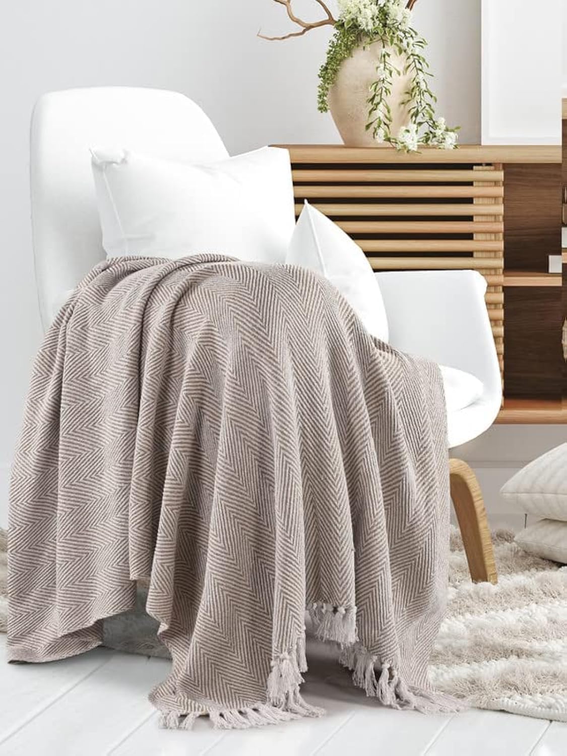 SASHAA WORLD Striped Throw Blanket - Green & Ivory -15