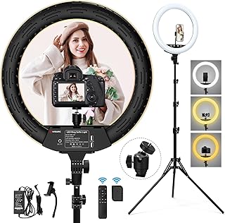 WISAMIC Ring Light Kit: 18" 55W LED Ring Light with Tripod Stand and Phone Holder, 2800-6000K Dimmable Aro De Luz with Remote and Bluetooth for girls Makeup Selfie, YouTube TikTok Live Stream, CRI 95+