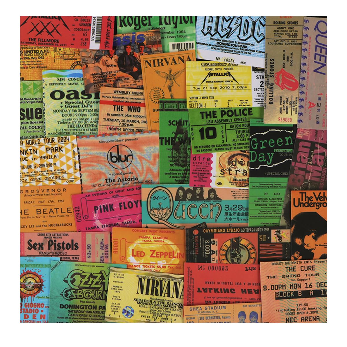 43 pezzi Adesivi Rock Band, biglietti per concerti, adesivi in vinile impermeabili per decorazione DIY, adesivi in stile graffiti per moto, laptop, bicicletta, skateboard, snowboard, bagagli, adesivi