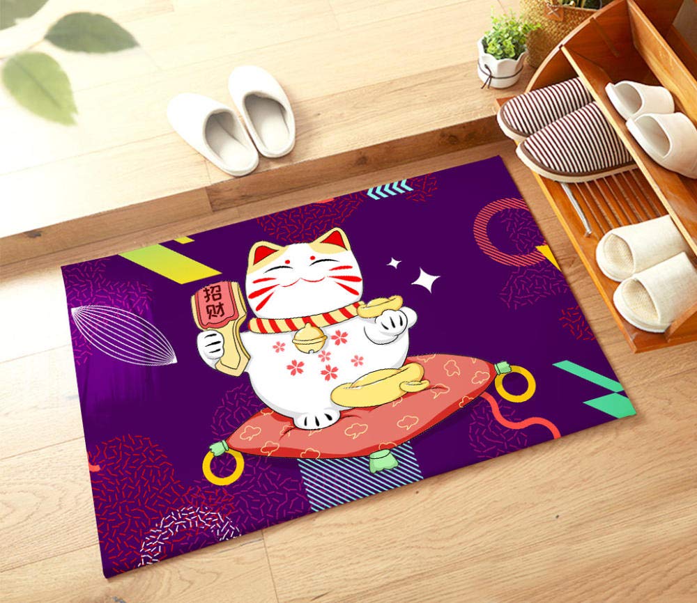 Paillasson Entree Exterieur Chat Porte-Bonheur Violet Tapis Paillasson d Entree Interieur Antidérapant Paillasson Lavable en Machine Paillasson Extérieur Absorbant Tapis Entree(90x150cm)