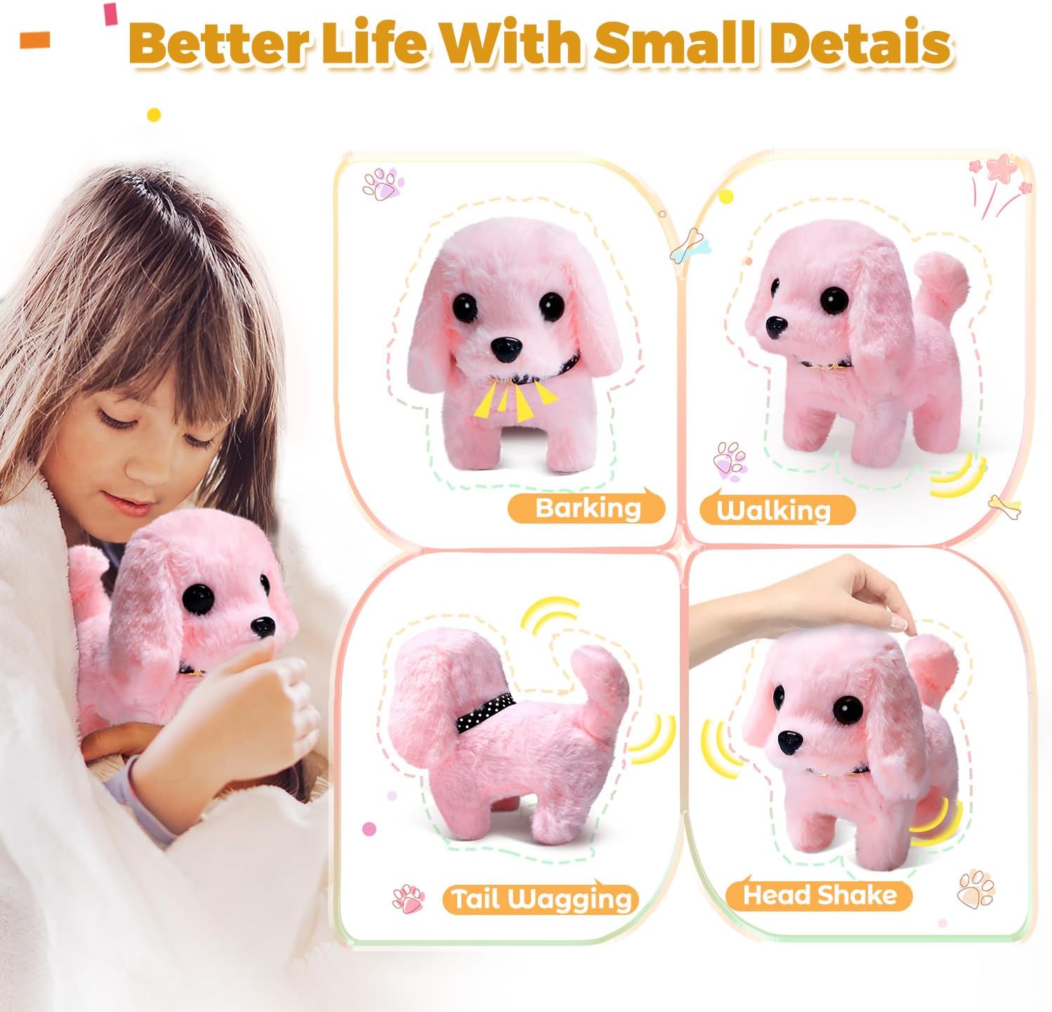 Walking Dog Toy - Electronic Pet with Leash, Bell, Bone, Christmas Birthday Gifts Puppy Dog Toy for Kids Ages 3-8