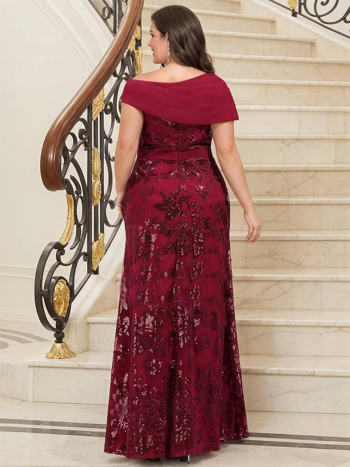 VCCICANY Sequin Mermaid Mother of The Bride Dresses for Women Chiffon Off Shoulder Ruched Long Formal Evening Gowns - Image 4