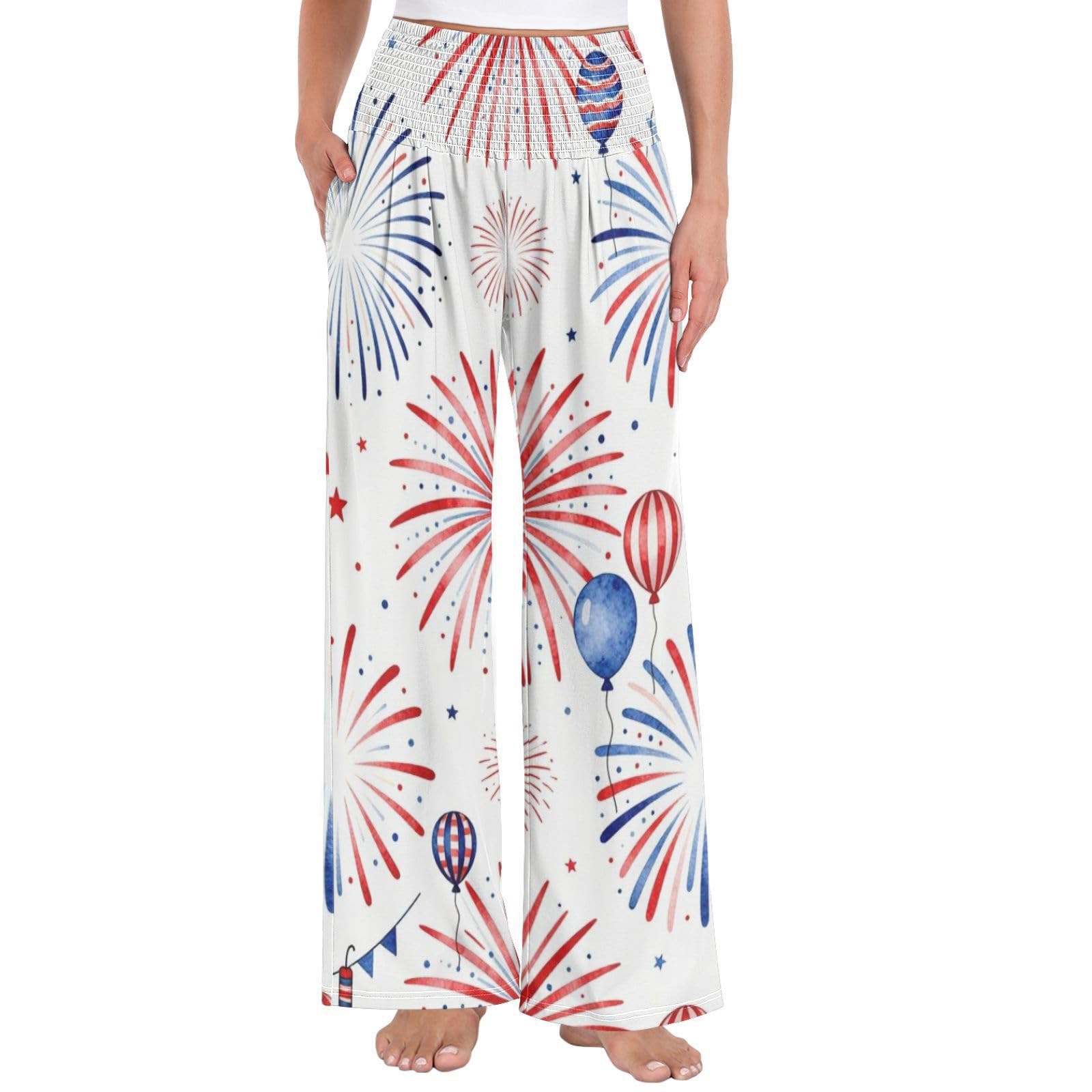 Patriotic Sparks damskie spodnie palazzos luźne spodnie do relaksu w domu
