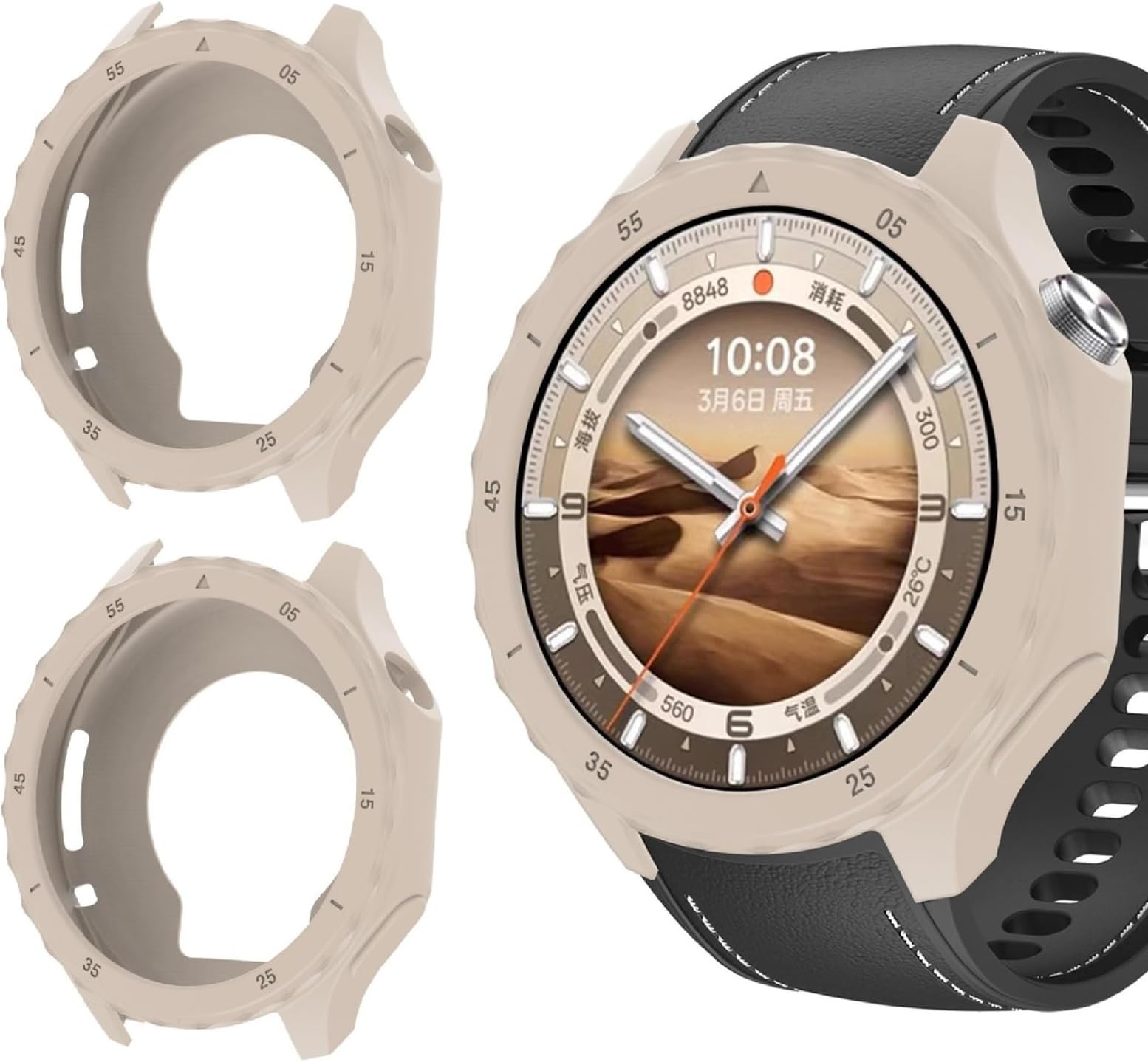 GIOPUEY Case Compatible with OnePlus Watch 3, [2 PACK] Soft TPU Silicone Protective Case Cover, Shock Resistant - Beige