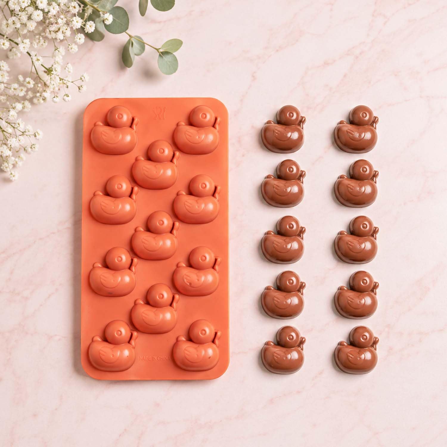 Go Hooked Silicone Chocolate Mould 11 Cavity Duck Shape | Flexible Non-Stick Candy Ice Cube Jelly Soap Mould Tray | Food Grade BPA Free Baking & DIY Chocolate Moud Tray (Assorted Colour)-image-6