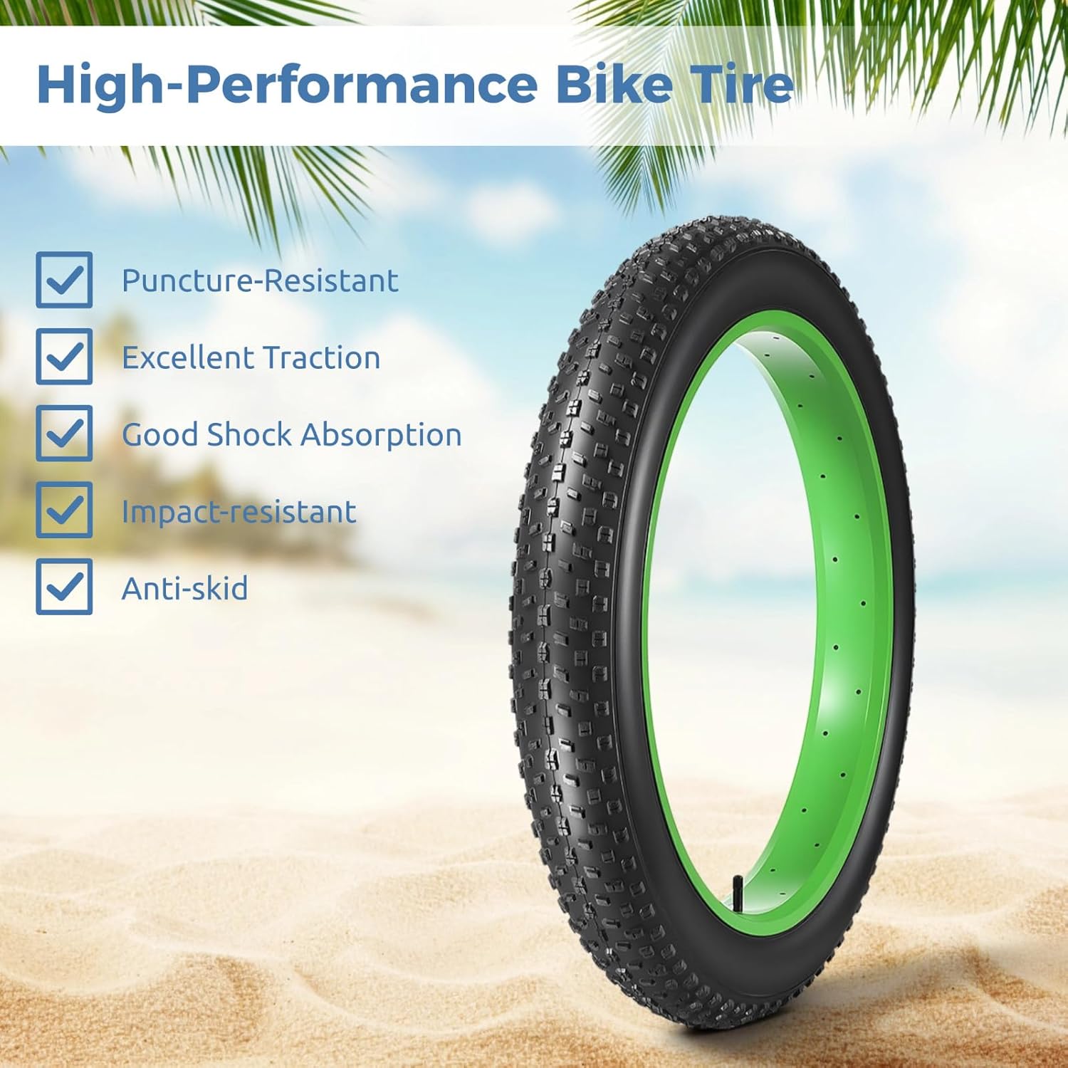2 Pack 26x4.0 Fat Bike Tires and Tubes, Folding 100-559/26 x 4 Fat Tire Set with AV Valve 26x4 Bike Tubes & Tire Levers, All-Terrain Electric Bike Tires for Snow, Sand, Street and Trail Riding