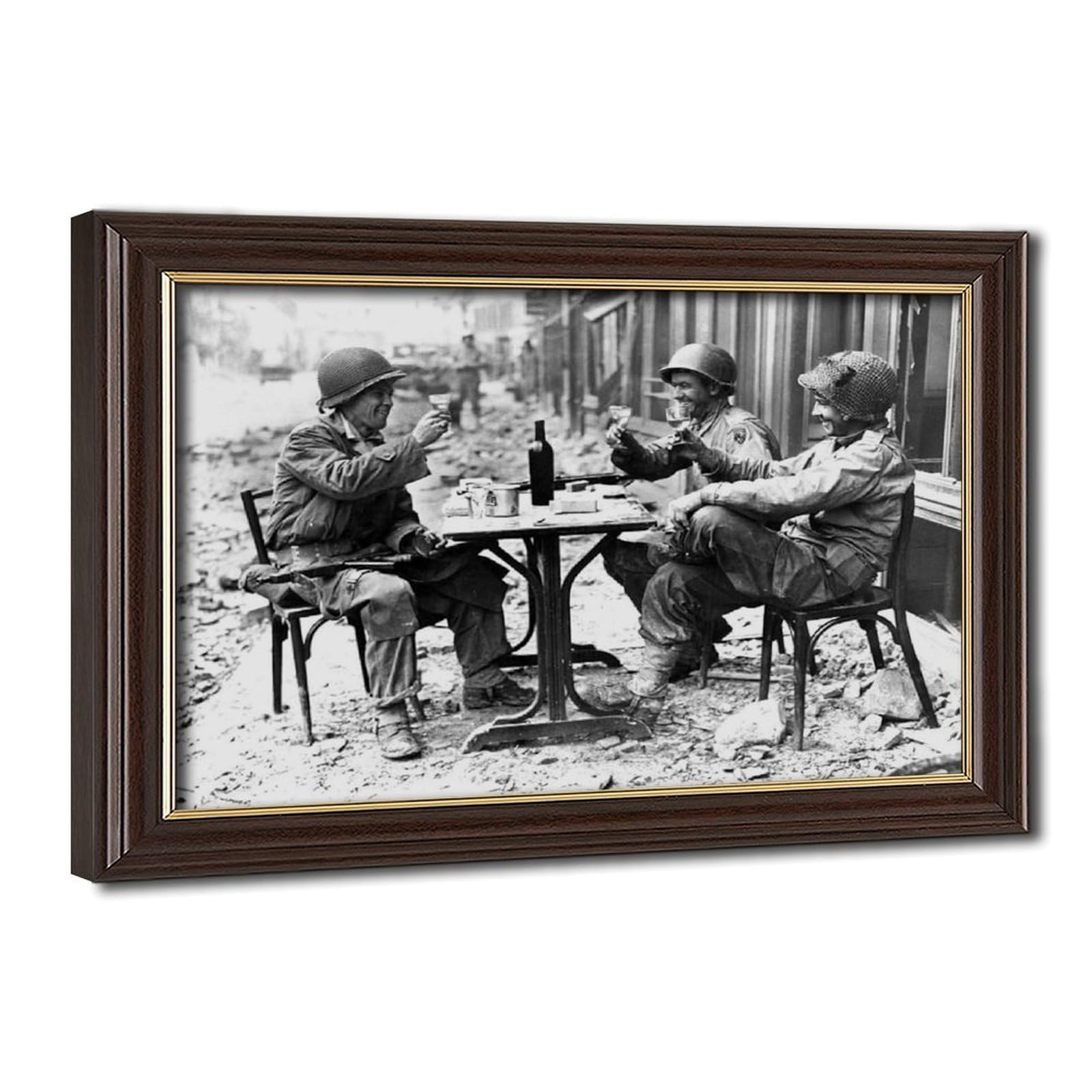 WCYB World War Il Paris 1944 Three American Soldiers at A Sidewalk Cafe in France Following Allied Liberation of City August 1944 Prints Posters Canvas Dec
