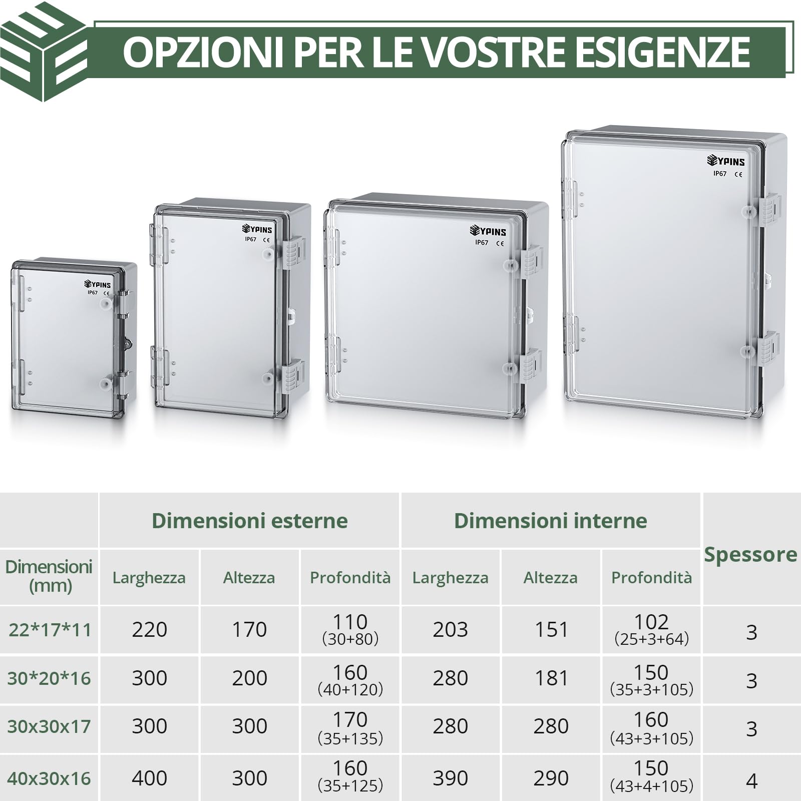 EYPINS Wodoszczelna skrzynka rozdzielcza IP67 szafa sterownicza 30 x 20 x