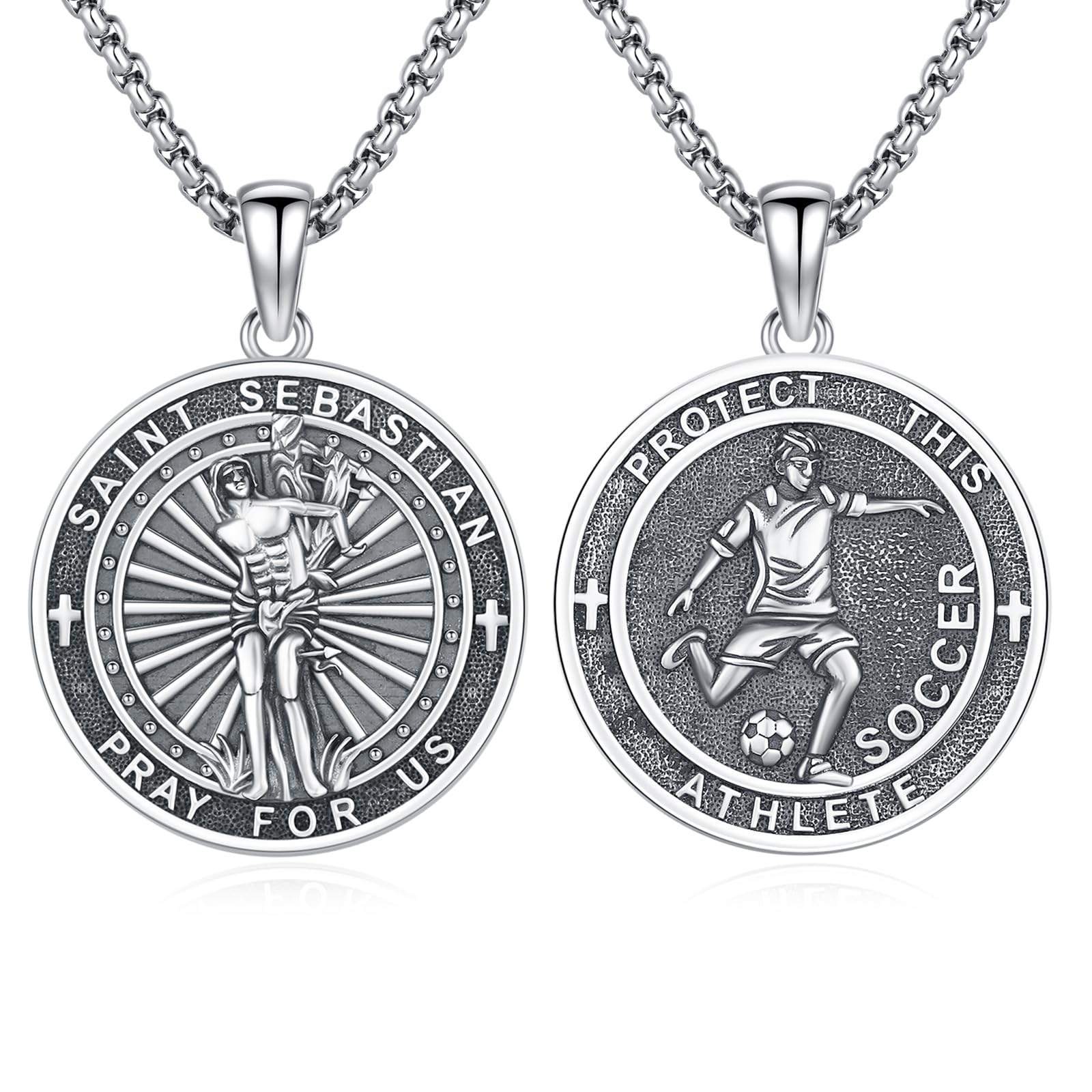 925 Sterling Silver Patron Saint Amulet Necklace for Men Women