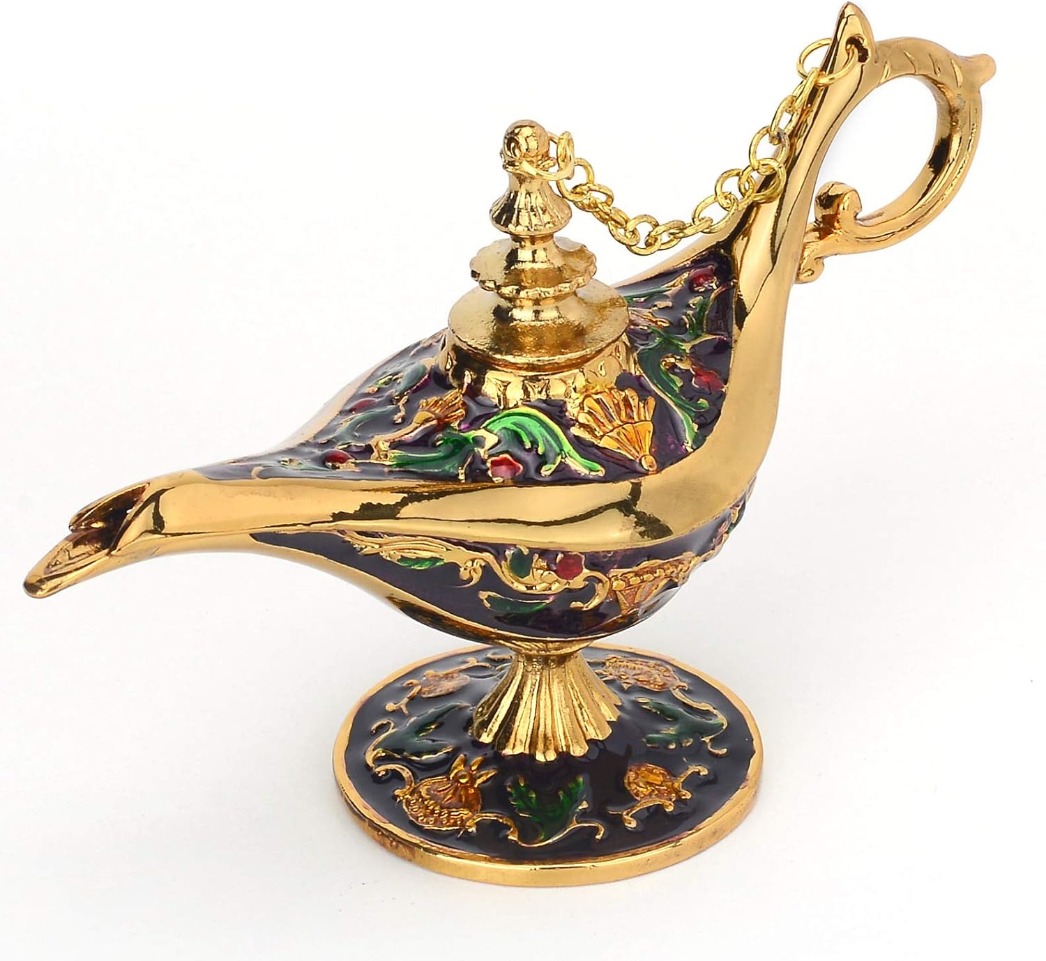 Magic Genie Lamp Wishing Trinket Box Classic Vintage Ornaments Metal Craft Gift for Home Decor (Purple)