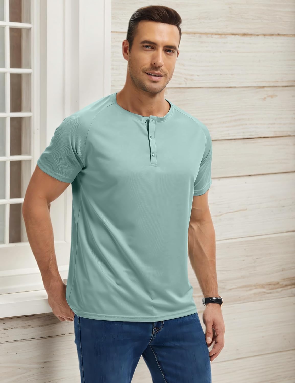 5 Pack Men's Henley Shirt Basic T Shirt, Moisture Wicking Breathable Button Down Short Sleeve - Image 6