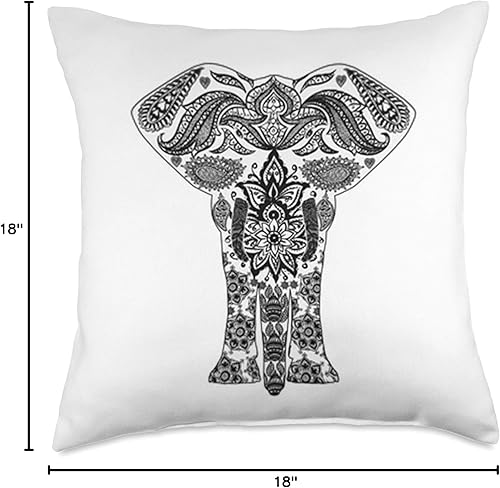 Miniatura 4 de Almohada de elefante negro con diseño de mandala, 18.0 x 18.0in, multicolor
