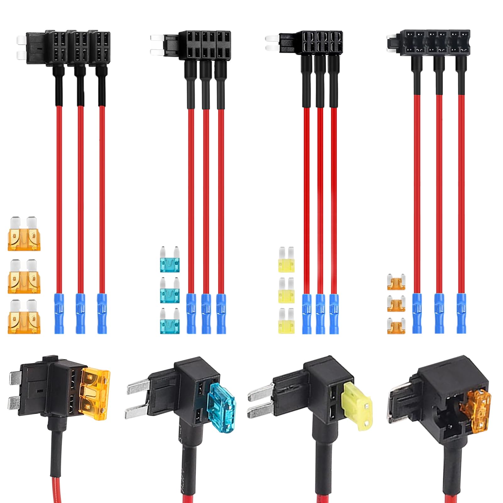 12 Pack 4 Types 12V Car Add-a-Circuit Fuse Tap Adapter,Standard Mini Micro2 and Low Profile Fuse Taps for Cars Trucks Boats