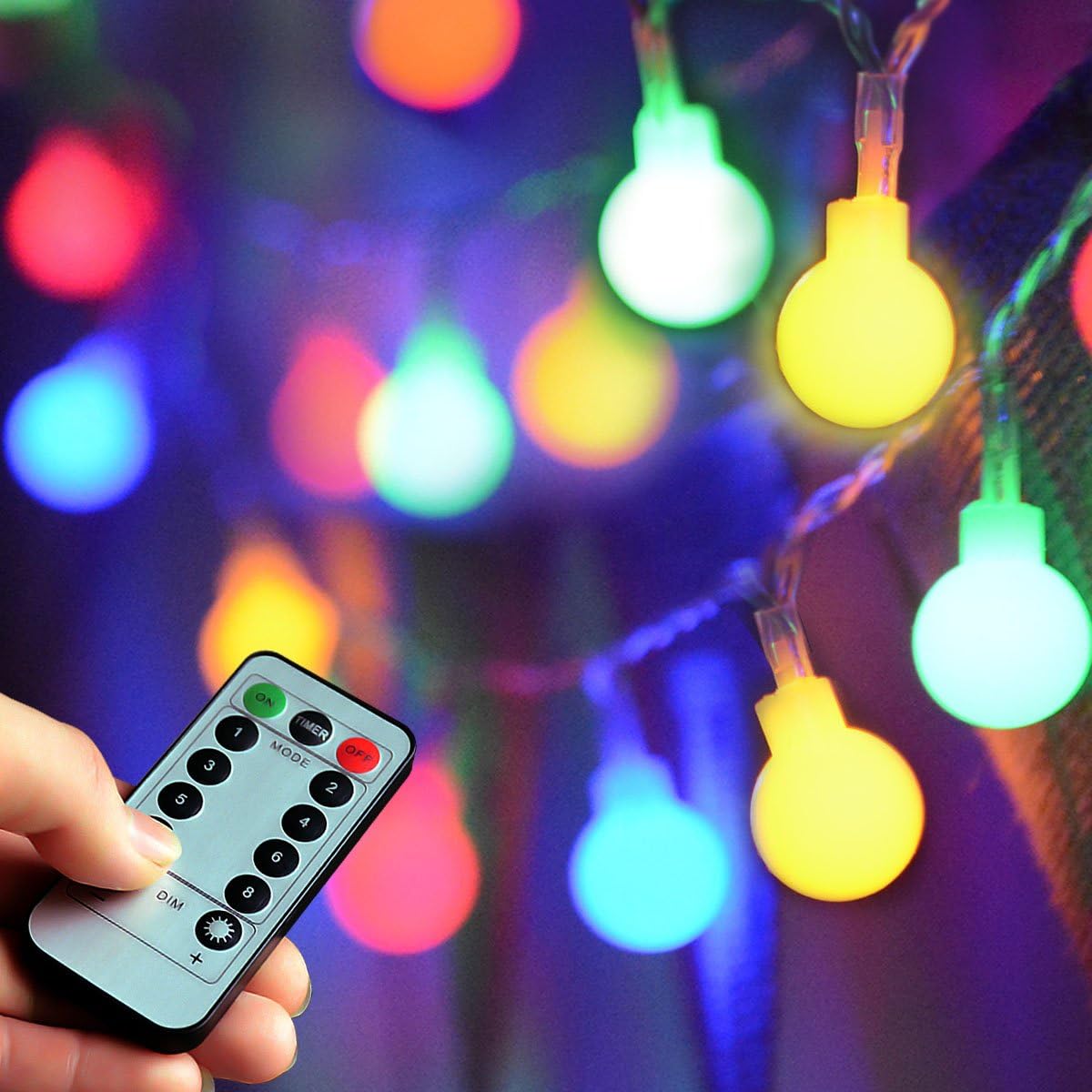 Abkshine [Remote & Timer] 100 LED Colorful Globe String Lights Outdoor, 8 Modes Battery Powered LED Starry Light Fairy Light for Patio Garden Party Xmas Tree Wedding Decoration(Waterproof, Dimmable)