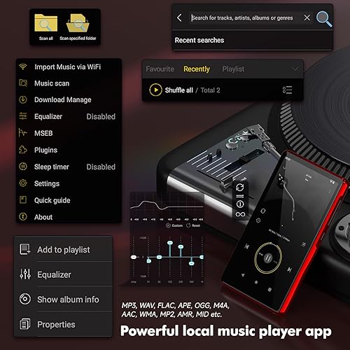 Miniatura 4 de RUIZU Reproductor de MP3 Android de 163 GB con Bluetooth y WiFi, reproductor de música con pantalla táctil de 4.5 pulgadas con Spotify, control