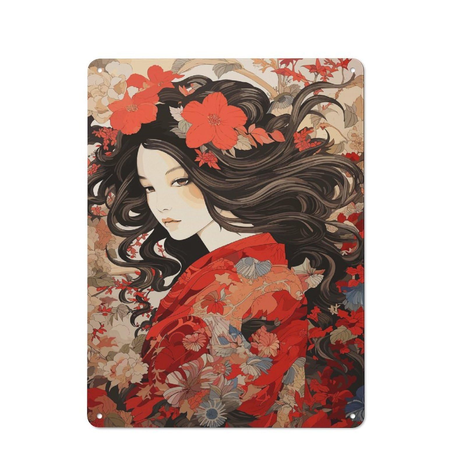 Junmoney Geisha Vintage Vintage Metal Wall Decor 40X30cm, Decorative Metal Plaque For Coffee Bar, Small Shop Or Dining Room