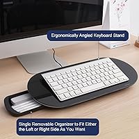 Vista 4 de TSJ OFFICE Glass Desktop Whiteboard - 17 X 7 Inches Small Dry Erase Board with Warm Light, Black Glass White Board Surface Notepad with 1 Drawer