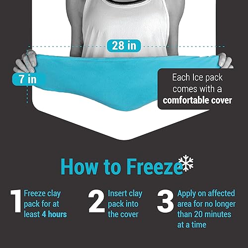 Miniatura 6 de ICEWRAPS Paquete de arcilla para terapia de frío con cubierta (extra grande de 7 x 28 pulgadas) y funda de bolsa de hielo para cuello frío extra