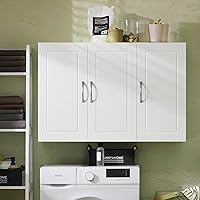 Hestiamo 3-Door Bathroom Wall Cabinet with Adjustable Shelves - White MDF Medicine Storage Over Toilet/Laundry, FRG231-L