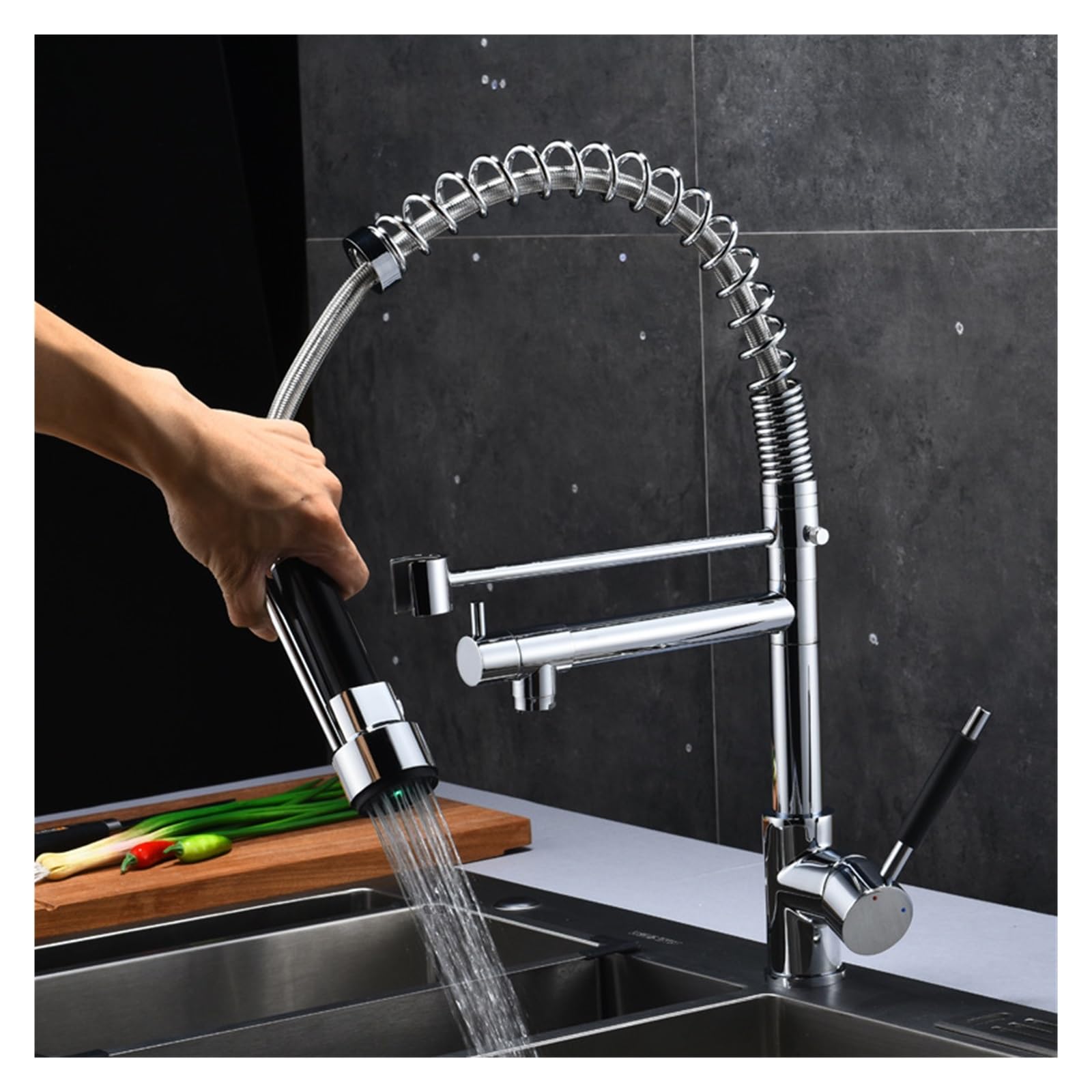 Robinet de cuisine luxe léger alliage cuivre et ressort noir double jet
