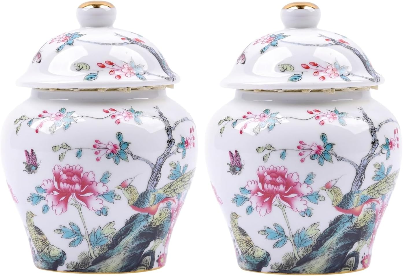ZPGXLRZ 2PCS Chinoiserie Blue White Ceramic Ginger Jars with Lids - Porcelain Decorative Vases for Tabletop Shelf Home Decor