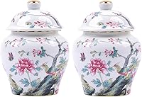ZPGXLRZ 2PCS Chinoiserie Blue White Ceramic Ginger Jars with Lids - Porcelain Decorative Vases for Tabletop Shelf Home Decor