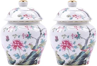 ZPGXLRZ 2PCS Chinoiserie Blue White Ceramic Ginger Jars with Lids - Porcelain Decorative Vases for Tabletop Shelf Home Decor