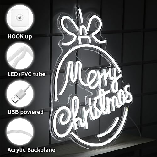 Miniatura 3 de Xuhal Letreros de neón de acrílico con texto en inglés "Merry Christmas", luz de neón de Navidad, luz LED de neón para decoración de pared, fiesta