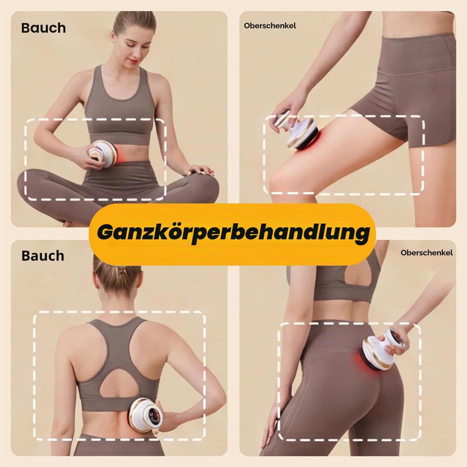 Vakuum Massage 4-in-1 Cellulite Massagegerät, Elektrisches Vakuum & Gua Sha Gerät für straffere Haut, Tiefenmassage mit Wärme, Körperformung & Durchblutung für Ganzkörper Anwendung Zuhause