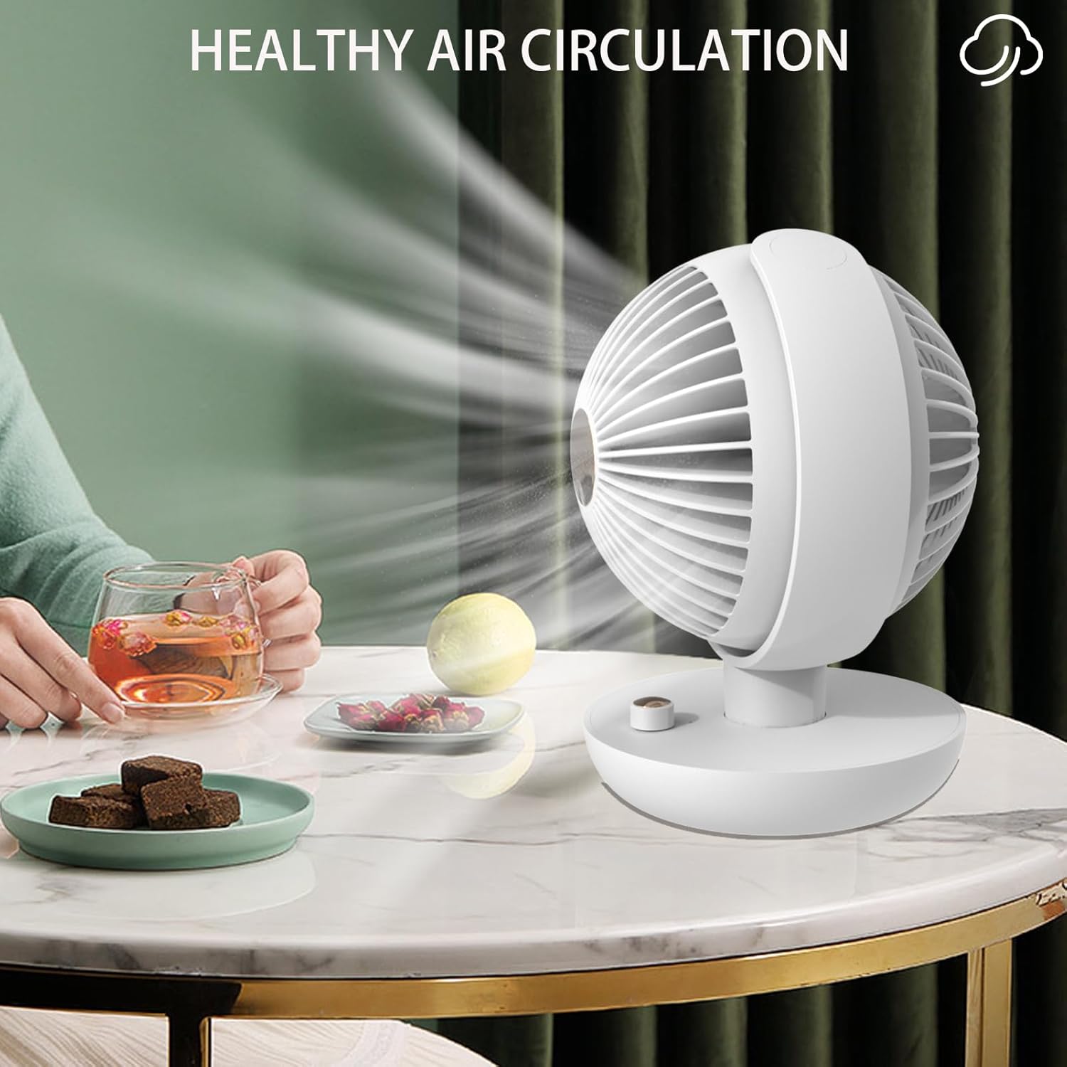 Fan for Bedroom,Desk Fan with USB Charging & 5600mAh Battery- 3-Speed Settings,Portable Desktop Fan with 120° Oscillation, 270° Adjustable Tilt,Child Lock, and Stylish Globe Design (White)
