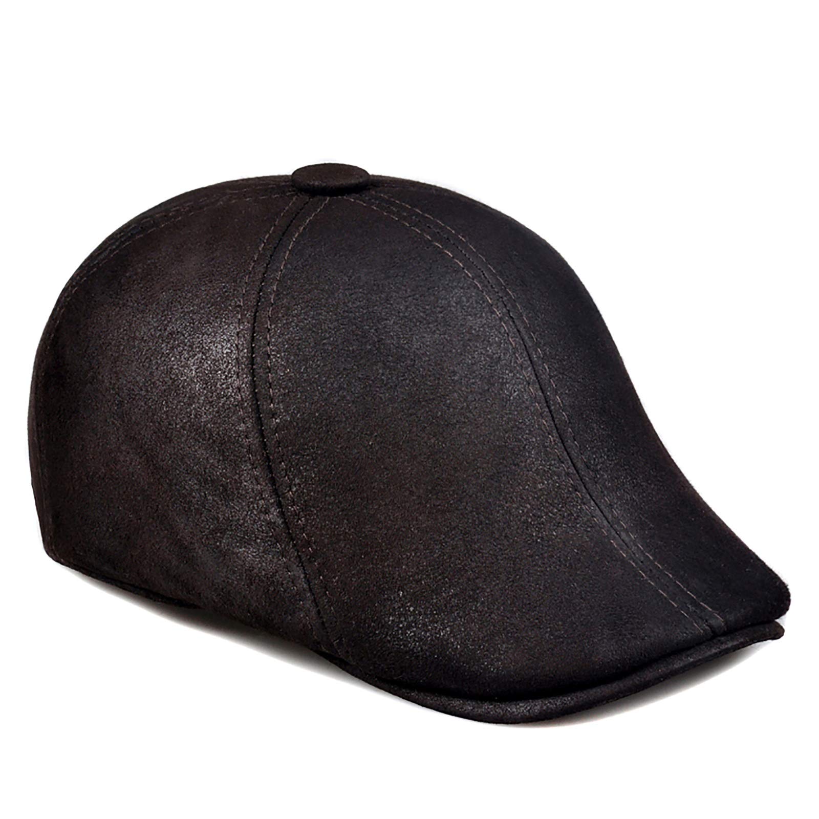 G&F Uomini Pelle Berretto Cappello Piatto Pelle Pecora Tenere Caldo Inverno Lana E Pelliccia per Anziani 55-60 Cm (Color : Coffee, Size : L)