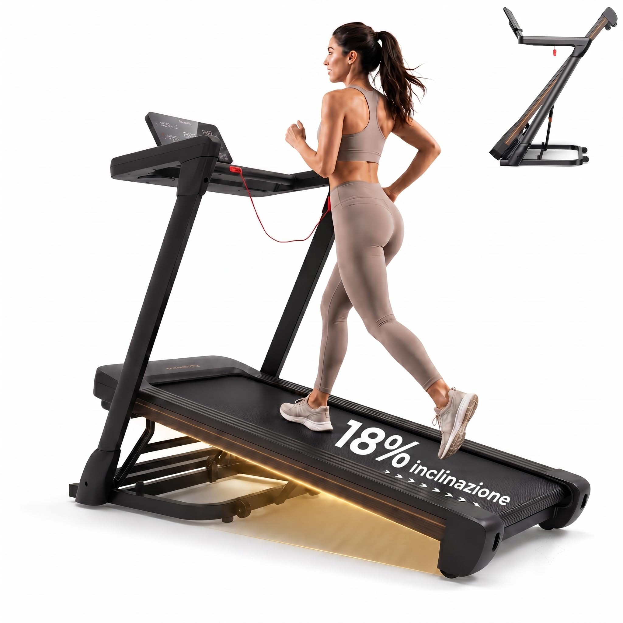 Niceday Tapis Roulant Pieghevole con Inclinazione Automatica 18%, 172 kg | Ampia superficie di corsa, velocità da 1 a 14 km/h, motore brushless silenzioso da 3,0 HP e pratiche maniglie.